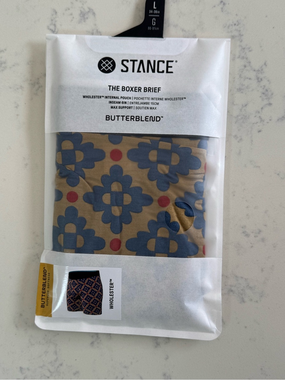 Stance ButterBlend Boxer Briefs in Tan with Blue Floral and Red Accents